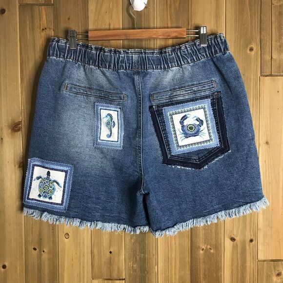 Upcycled NWT Celebrity Pink Paper-bag The Pepper Denim Shorts Sz XL OOAK - Picture 2 of 14